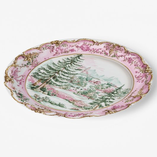 Elegant Pink Rococo Holiday Dining Pappteller (Schrägansicht)