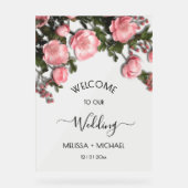 Elegant Pink Romantic 3D Roses Wedding Acrylschild (Vorderseite)