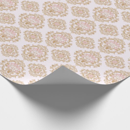 Elegant Pink Rose and Gold Baroque Frame Geschenkpapier (Ecke)