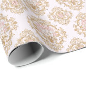 Elegant Pink Rose and Gold Baroque Frame Geschenkpapier (Rolleneckpunkt)