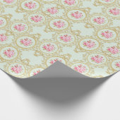 Elegant Pink Rose and Gold Baroque Frame Geschenkpapier (Ecke)