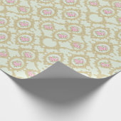 Elegant Pink Rose and Gold Baroque Frame  Geschenkpapier (Ecke)