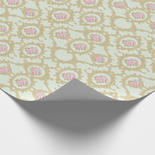 Elegant Pink Rose and Gold Baroque Frame Geschenkpapier (Ecke)