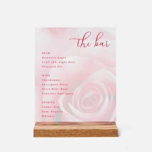 Elegant Pink Rose Bar Menu Acrylschild (Vorderseite)