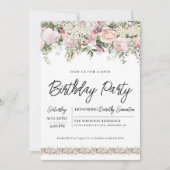 Elegant Pink Rose Floral 90. Geburtstag Einladung (Vorderseite)