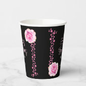 Elegant Pink Rose Floral Black Danke Pappbecher (Links)