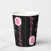 Elegant Pink Rose Floral Black Danke Pappbecher (Rechts)