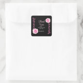 Elegant Pink Rose Floral Black Danke Quadratischer Aufkleber (Tasche)