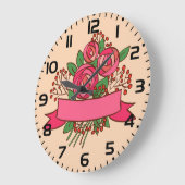 Elegant Pink Rose Floral Bouquet Große Wanduhr (Winkel)