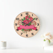 Elegant Pink Rose Floral Bouquet Große Wanduhr (Zuhause)