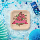 Elegant Pink Rose Floral Bouquet Pappteller (Party)