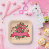 Elegant Pink Rose Floral Bouquet Pappteller (Party)