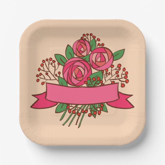Elegant Pink Rose Floral Bouquet Pappteller (Vorderseite)