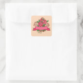 Elegant Pink Rose Floral Bouquet Quadratischer Aufkleber (Tasche)