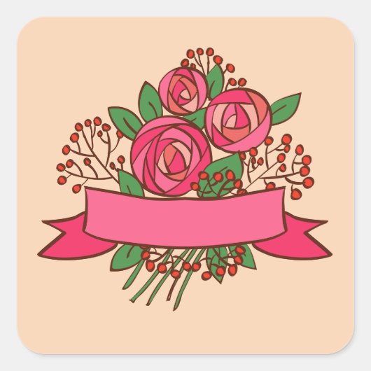 Elegant Pink Rose Floral Bouquet Quadratischer Aufkleber (Vorderseite)