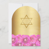 Elegant Pink Rose Floral Gold Bat Mitzvah Einladung (Rückseite)