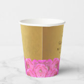 Elegant Pink Rose Floral Gold Bat Mitzvah Pappbecher (Rechts)