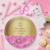 Elegant Pink Rose Floral Gold Bat Mitzvah Pappteller (Party)