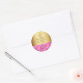 Elegant Pink Rose Floral Gold Bat Mitzvah Runder Aufkleber (Umschlag)