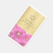 Elegant Pink Rose Floral Gold Bat Mitzvah Serviette (Ecke)