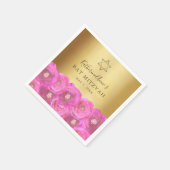 Elegant Pink Rose Floral Gold Bat Mitzvah Serviette (Ecke)