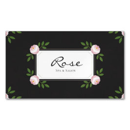 Elegant Pink Rose Floral on Black Magnetische Visitenkarte