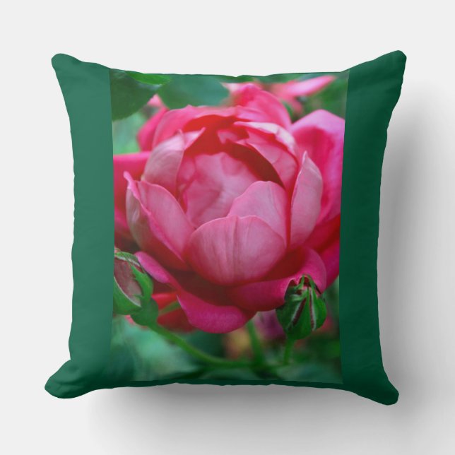 Elegant Pink Rose Floral Throw Pillow with Dark Gr Kissen (Vorderseite)