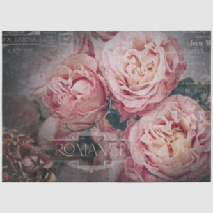 Elegant Pink Rose Flowers Moody Ephemera Decoupage Seidenpapier