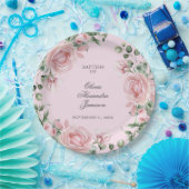 Elegant Pink Rose Girl's Baptism Pappteller (Party)