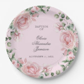Elegant Pink Rose Girl's Baptism Pappteller (Vorderseite)