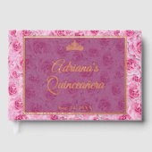 Elegant Pink Rose Gold Floral Quinceanera Gästebuch (Vorderseite)