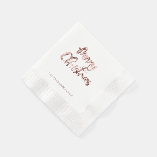 Elegant Pink Rose Gold Script Frohe Weihnachten Serviette (Ecke)