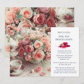 Elegant Pink Rose Hat Thema Tee Party Einladung (Vorne/Hinten)