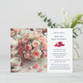 Elegant Pink Rose Hat Theme Tea Party  Einladung (Stehend Vorderseite)