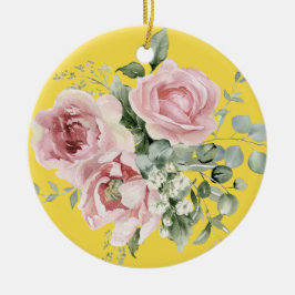 Elegant Pink Rose Memorial Keramik Ornament
