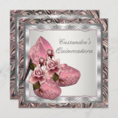 Elegant Pink Rose Quinceanera Einladung (Vorne/Hinten)