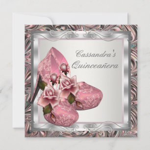 Elegant Pink Rose Quinceanera Einladung