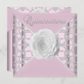 Elegant Pink Rose Quinceanera Einladung (Vorne/Hinten)