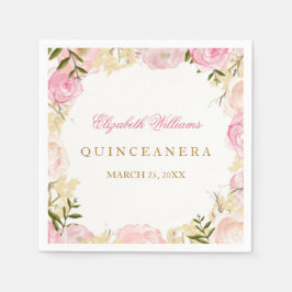 Elegant Pink Rose Quinceanera Napkin Serviette