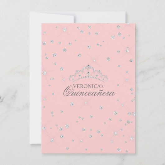 Elegant Pink Rose Quinceañera Quince Crown Tiara Einladung (Rückseite)