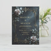 Elegant Pink Rose Silver Leaf Frame Wedding Einladung (Stehend Vorderseite)