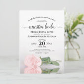 Elegant Pink Rose Spanische Nuestra Boda Wedding Einladung (Stehend Vorderseite)