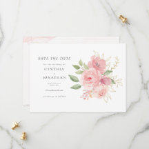 Elegant Pink Rose Watercolor Golden Floral Wedding
