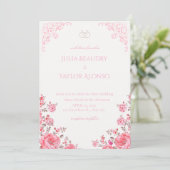 Elegant Pink Rose Wedding Invite Einladung (Stehend Vorderseite)