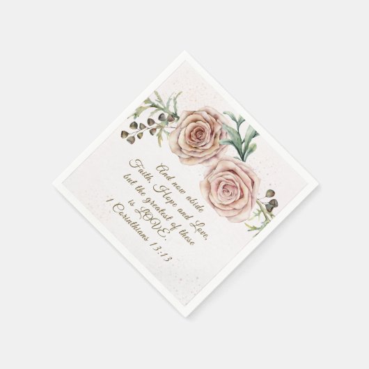 Elegant Pink Roses Bible Verse Wedding Serviette (Ecke)