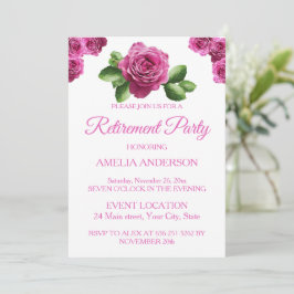 Elegant Pink Roses Floral retirement party Einladung