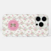 Elegant Pink Roses Flowers Pattern Monogram Case-Mate iPhone Hülle (Rückseite (Horizontal))