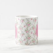 Elegant Pink Roses Flowers Pattern Monogram Kaffeetasse (Mittel)