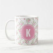 Elegant Pink Roses Flowers Pattern Monogram Kaffeetasse (Links)