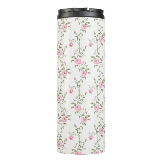 Elegant Pink Roses Flowers Pattern Monogram Thermosbecher (Rückseite)